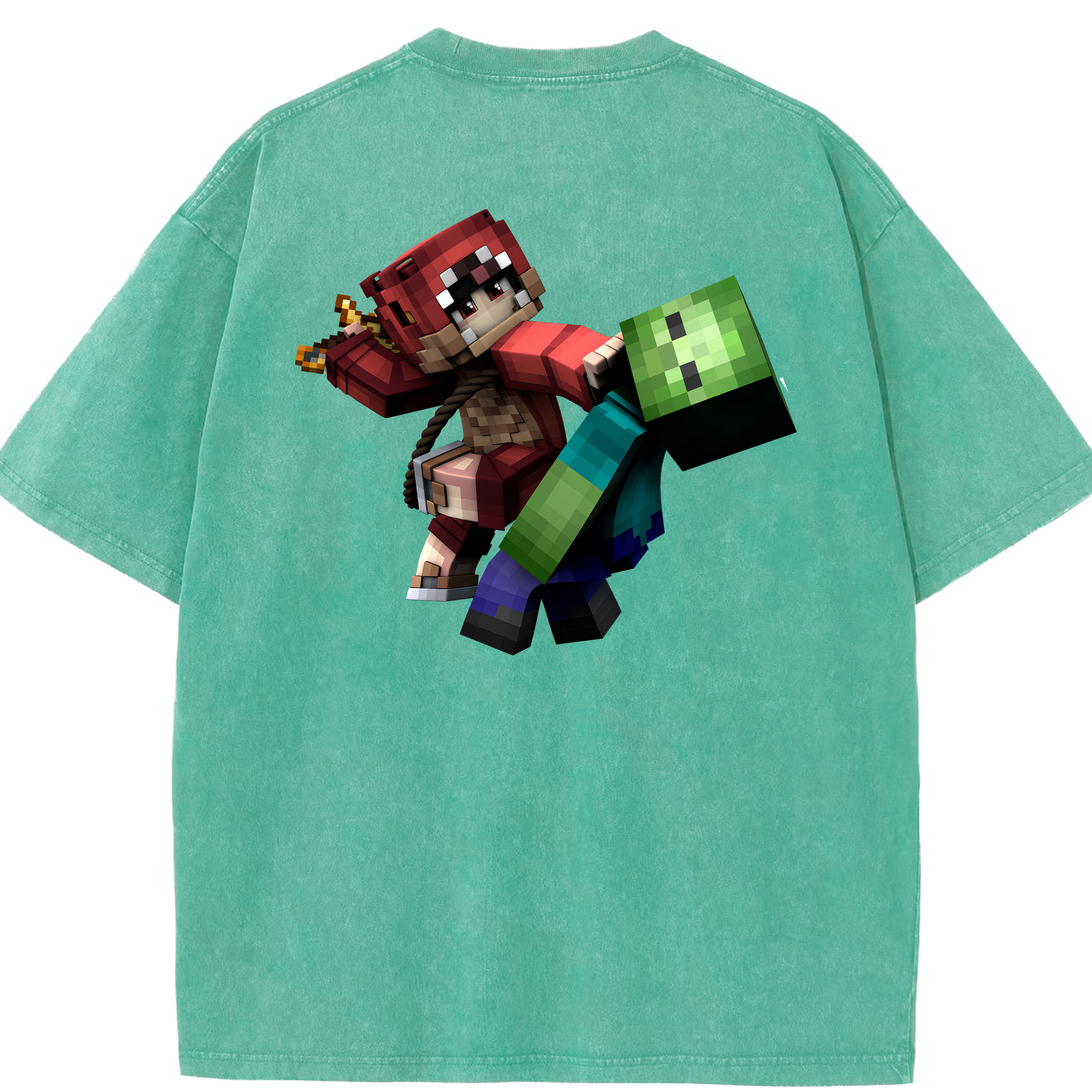 （画像用） マインクラフト ブロックの世界 Minecraft MC Block world 綿100% ヴィンテージ風 半袖Tシャツ（背面プリント）
